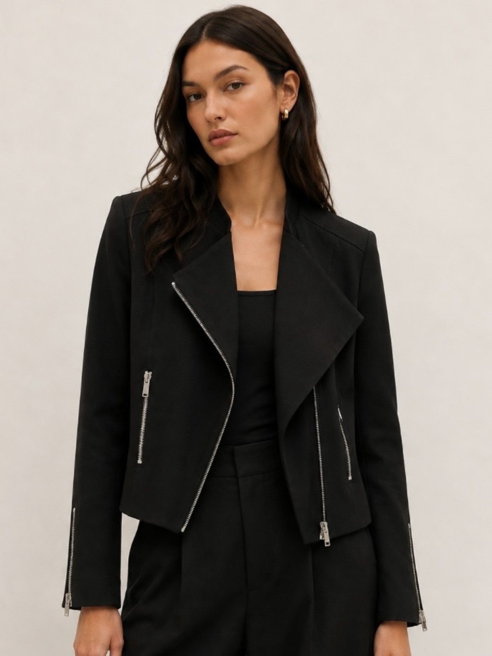 Aritzia Babaton Black Asymmetrical Zip Blazer Jacket size 2/4